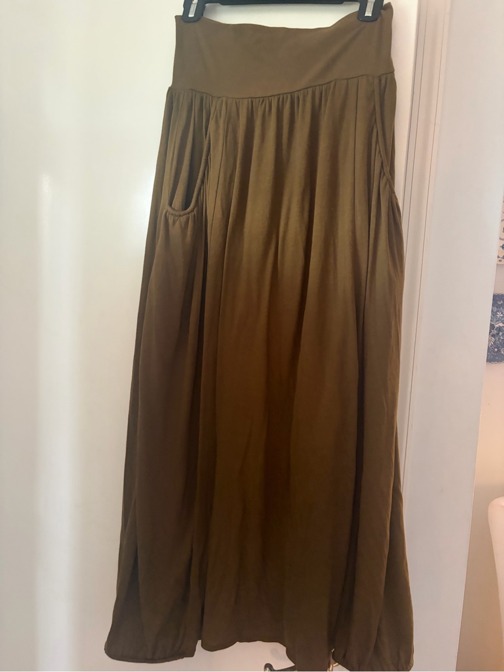 Garnet Hill Olive Favorite Knit Maxi Skirt with Side Pocket